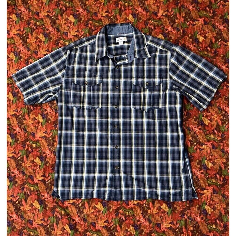 Carhartt Relaxed Fit Button Down Short Sleeve Plaid Shirt Men's Size XL EUC